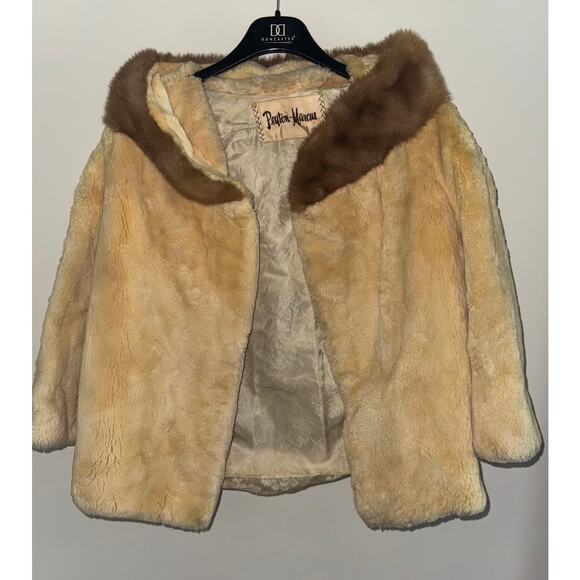 Vintage Peyton Marcus Light Tan And Brown Cropped Fur Jacket‎ Coat FLAWED - Picture 1 of 9